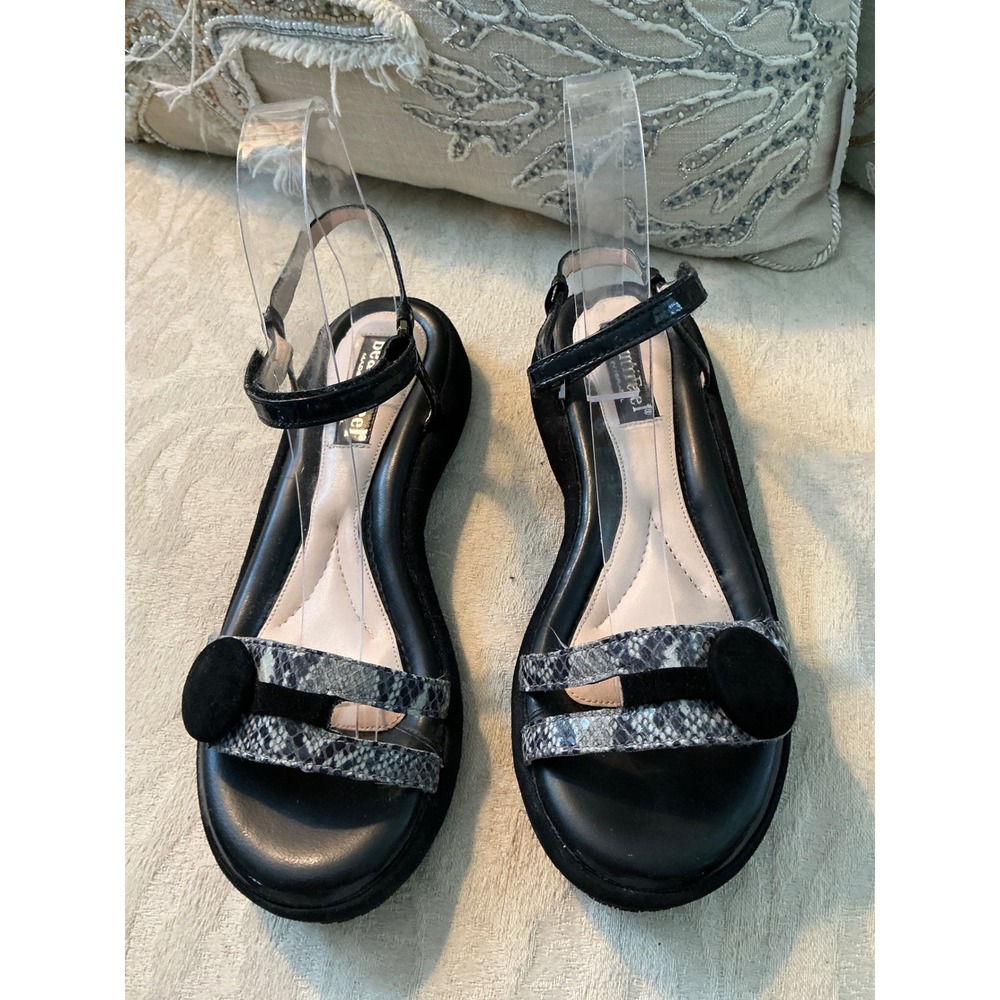 BeautiFeel Womens Black Suede Snakeskin Platform Sandals Velcro Strap Israel
